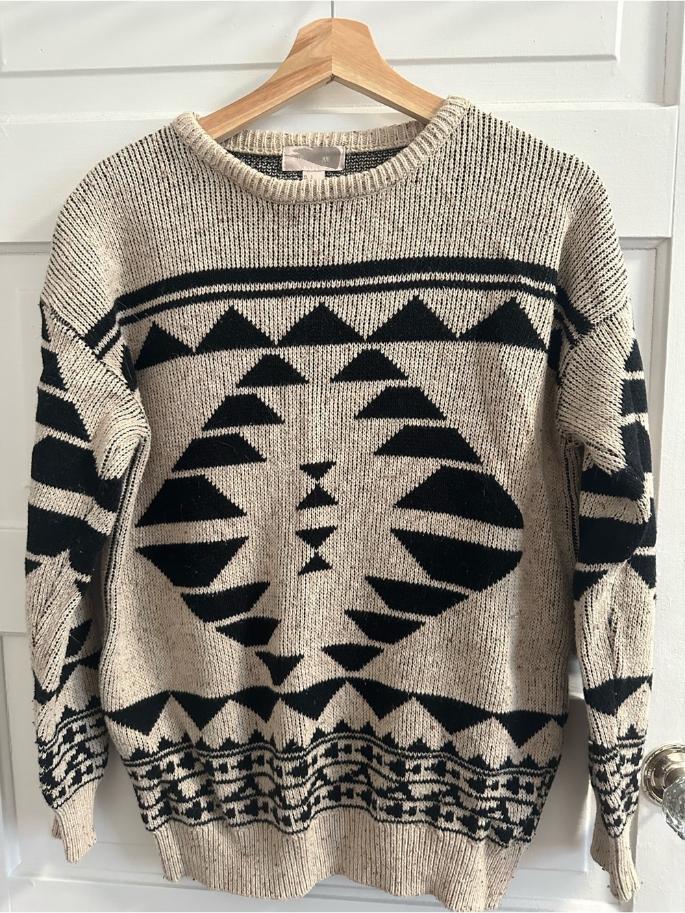 Men's Aztec Crewneck Sweater - Beige & Black